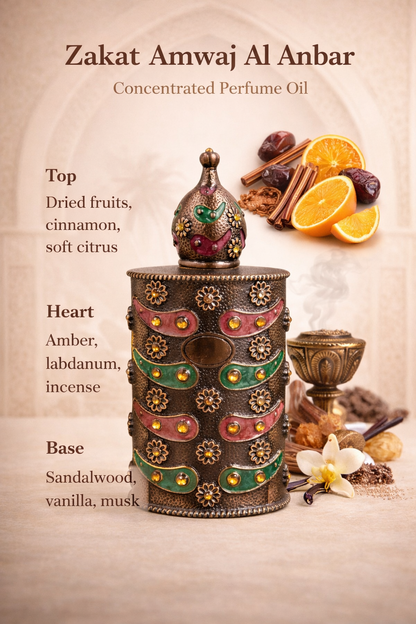 Zakat Amwaj Al Anbar Concentrated Perfume Oil 20ML/0.67 OZ Intense Amber Fragrance for Men